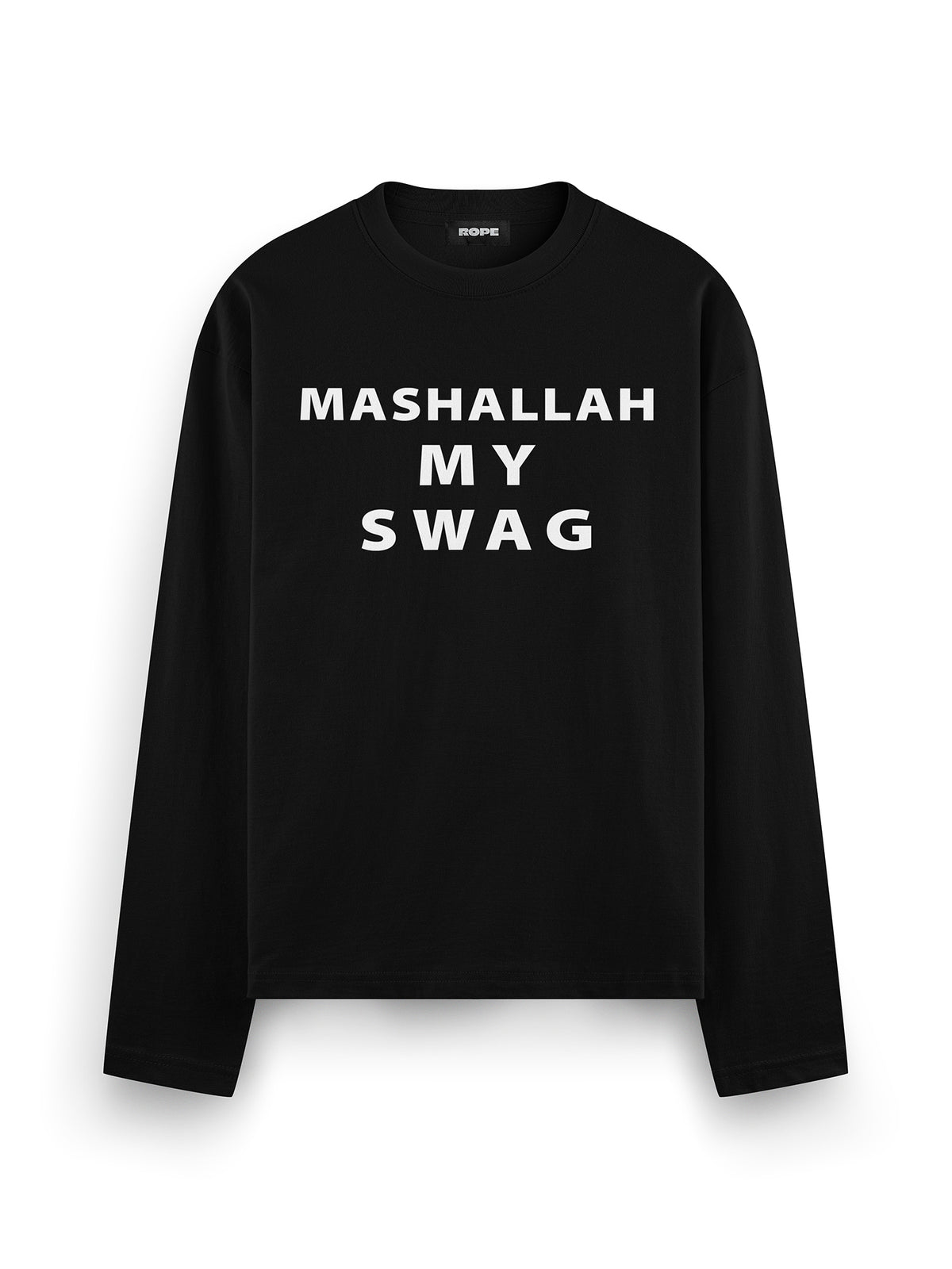 Mashallah My Swag Baskılı Uzun Kollu Oversize Tişört Siyah ön görünüm