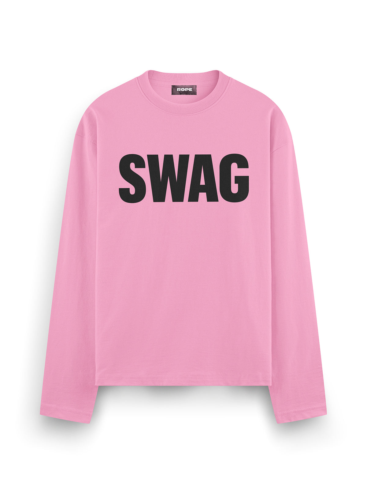Swag Baskılı Uzun Kollu Oversize Tişört Pembe ön görünüm