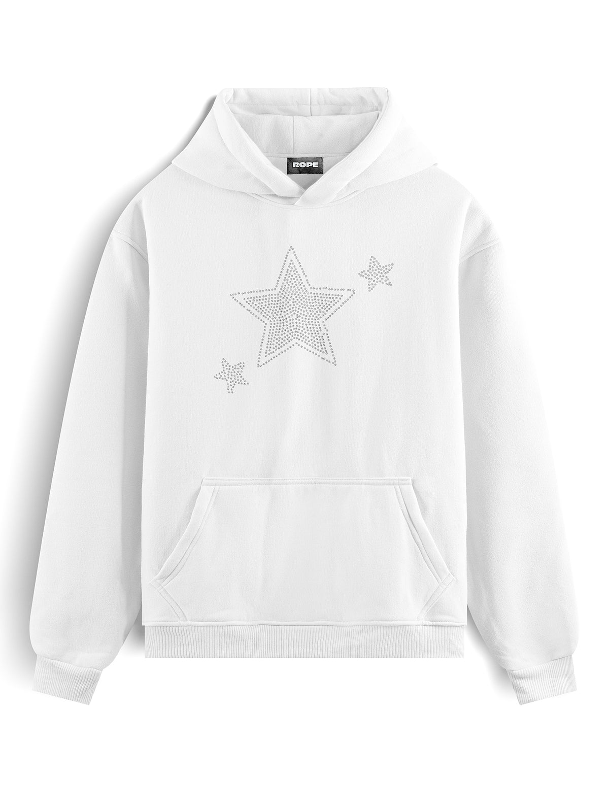 Yıldız Baskılı Oversize Kapüşonlu Sweatshirt Hoodie Beyaz ön görünüm