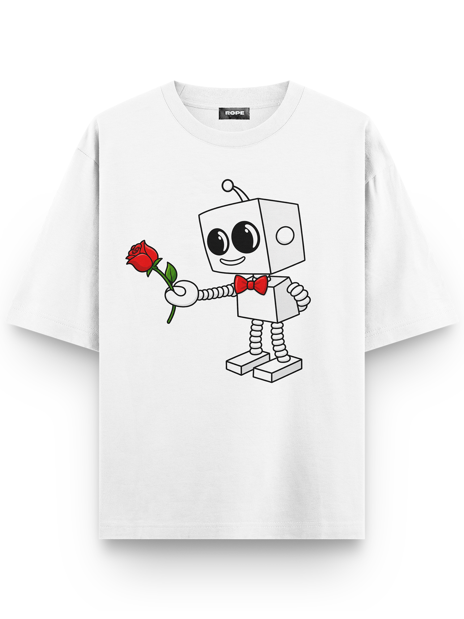 Robotic Love Baskılı Couple Oversize Tişört Beyaz