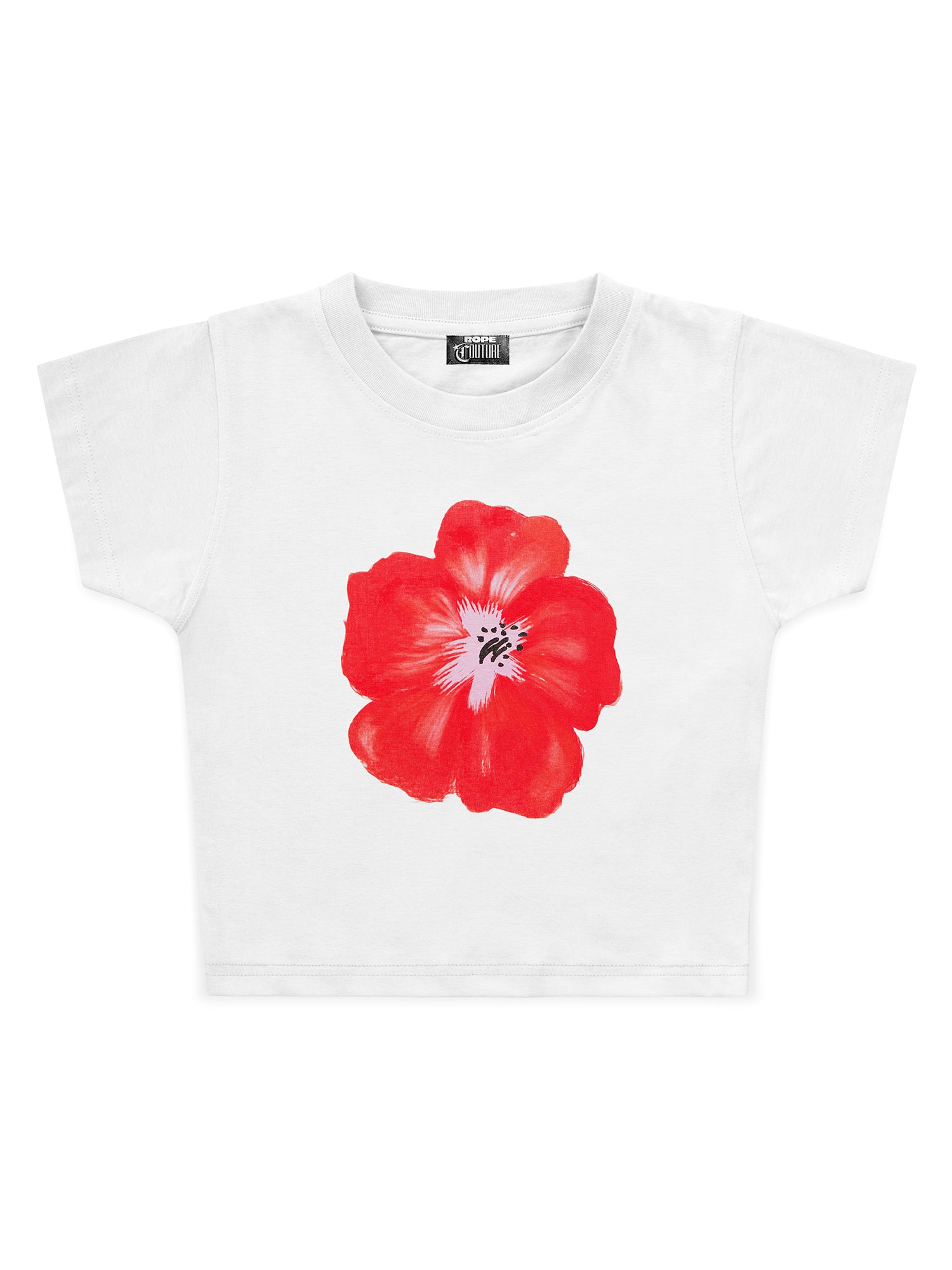 Hibiscus Çiçek Baskılı Crop Baby Tee