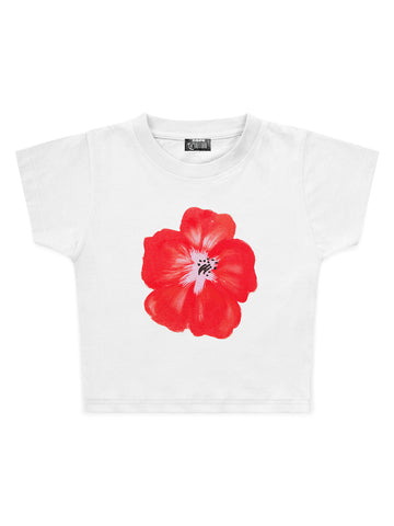 Hibiscus Çiçek Baskılı Crop Baby Tee