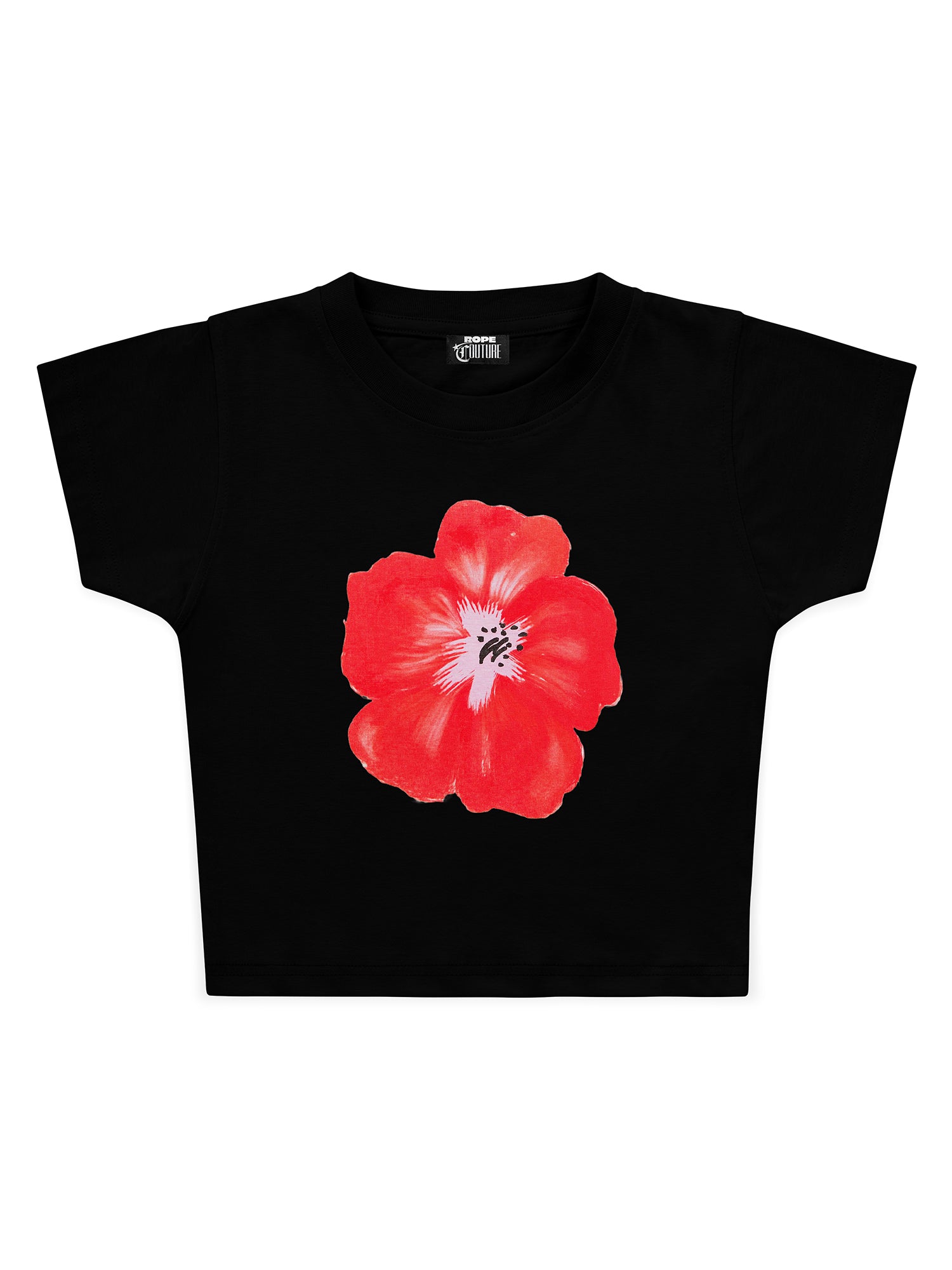 Hibiscus Çiçek Baskılı Crop Baby Tee