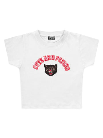 Cute and Psycho Baskılı Crop Baby Tee