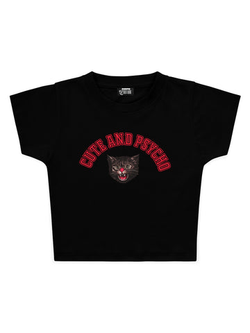 Cute and Psycho Baskılı Crop Baby Tee
