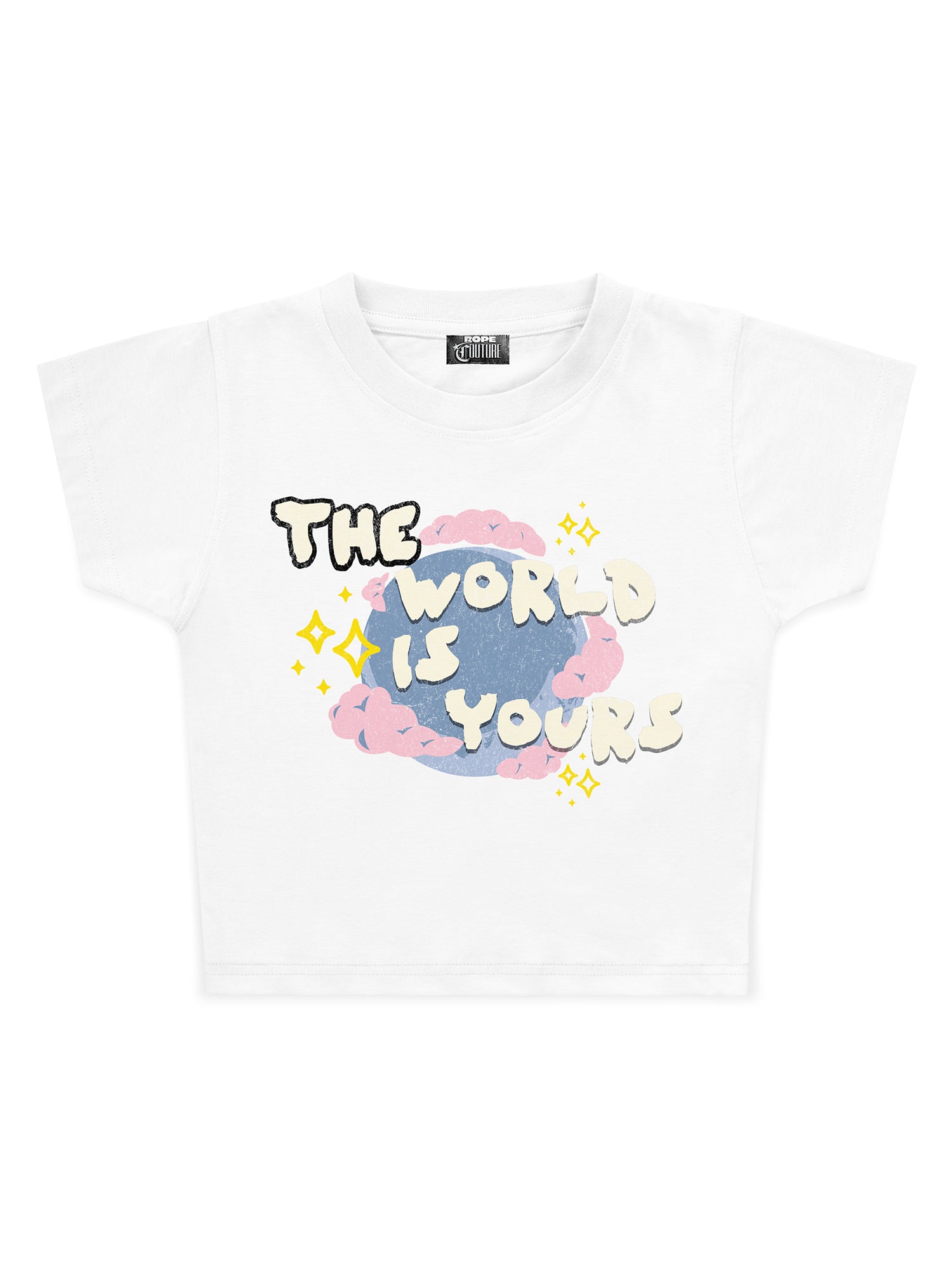 Kadın World is Yours Baskılı Crop Baby Tee