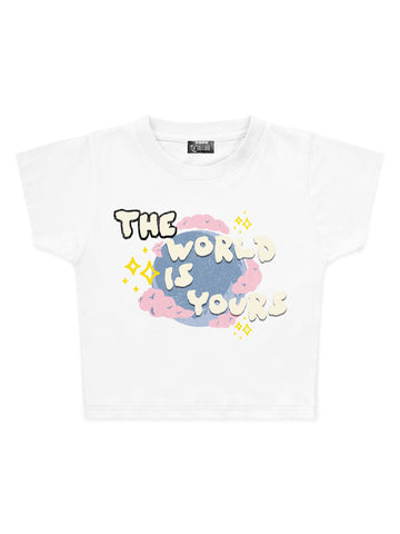 Kadın World is Yours Baskılı Crop Baby Tee