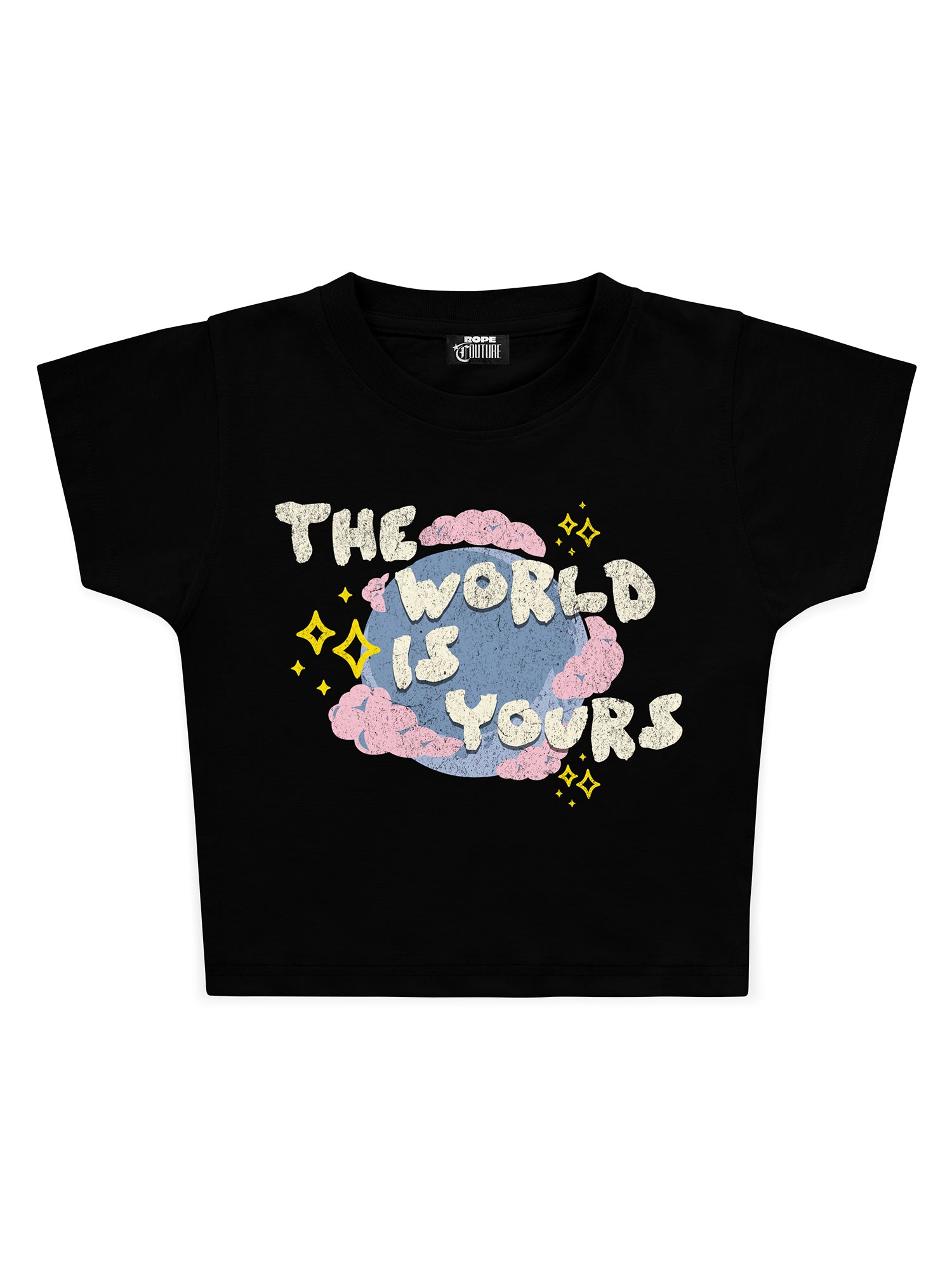 Kadın World is Yours Baskılı Crop Baby Tee