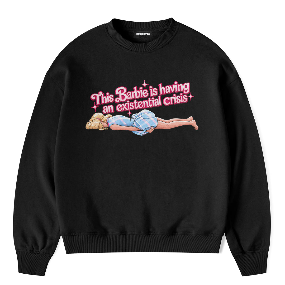 Existential Ön Baskılı Oversize Sweatshirt Sıyah ön görünüm