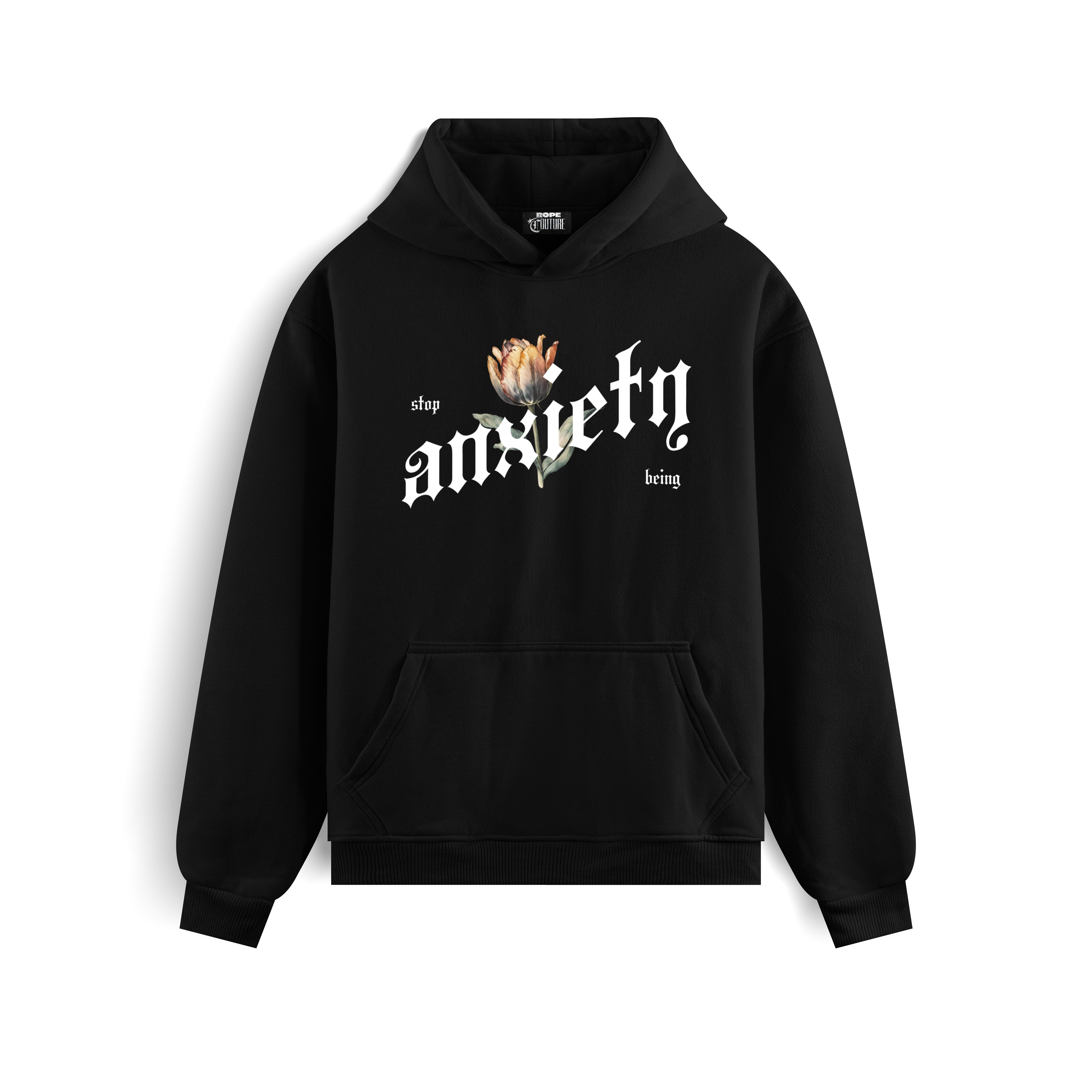 Anxiety Baskılı Kapüşonlu İçi Polarlı Oversize Hoodie Sweatshirt