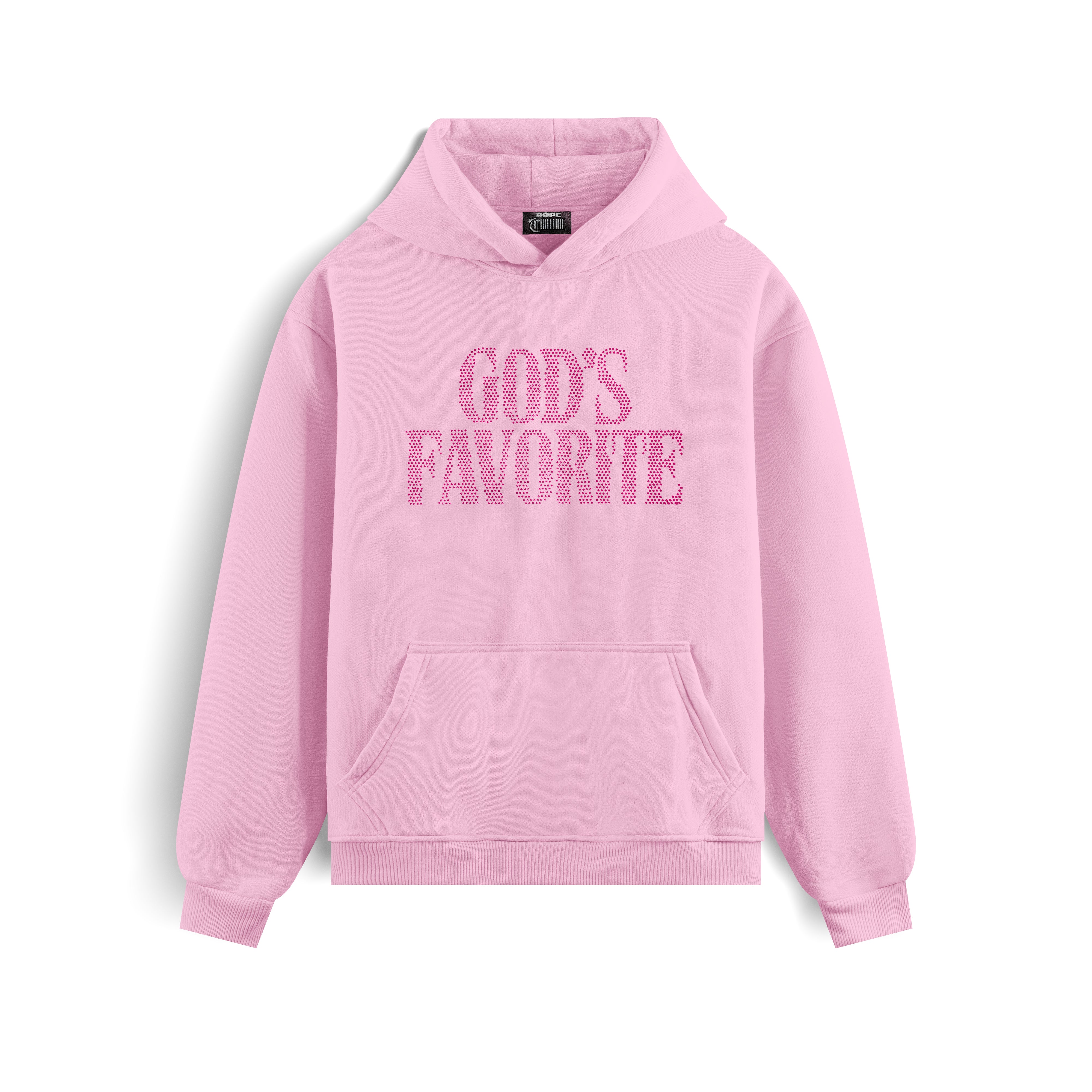 God's Favorite Taş Baskılı Oversize Kapüşonlu Içi Polarlı Sweatshirt Unisex - Pembe