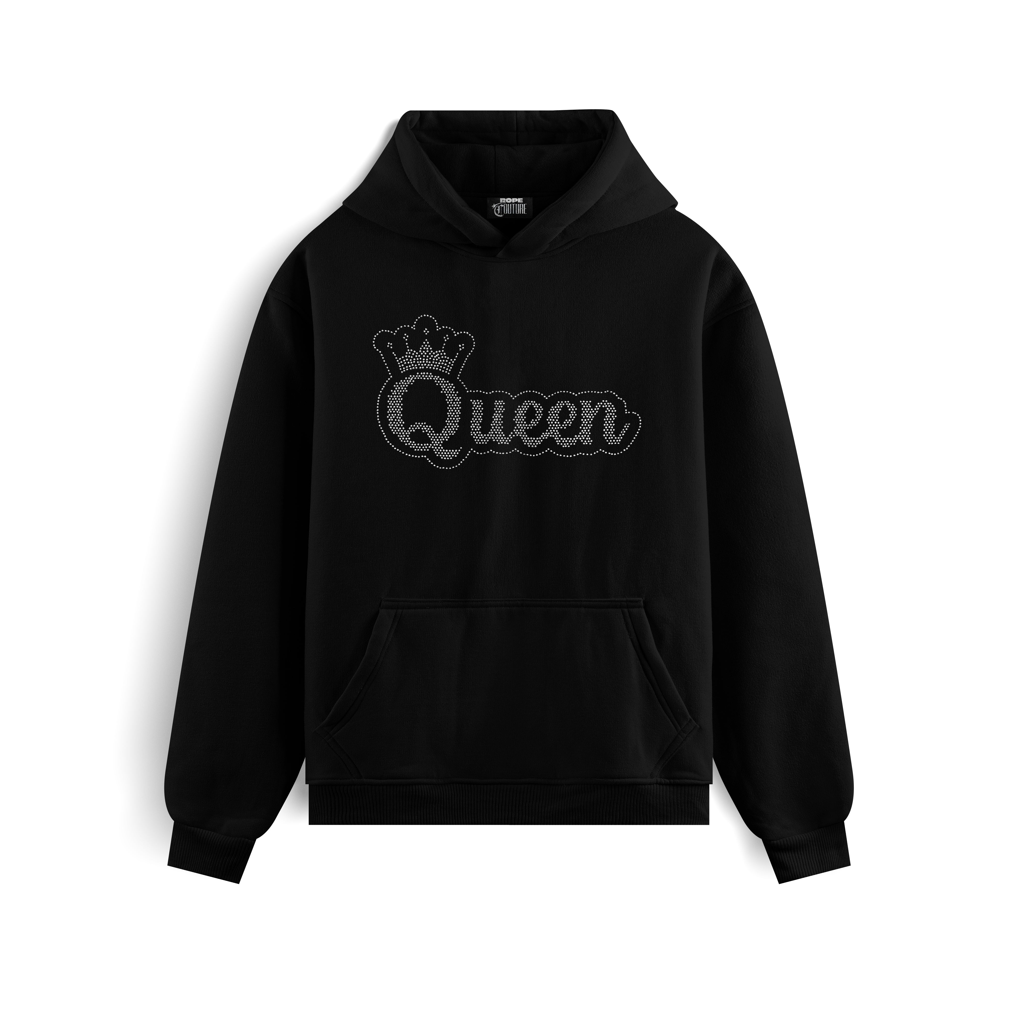 Quenn Taş Baskılı Kapüşonlu İçi Polarlı Oversize Hoodie Sweatshirt