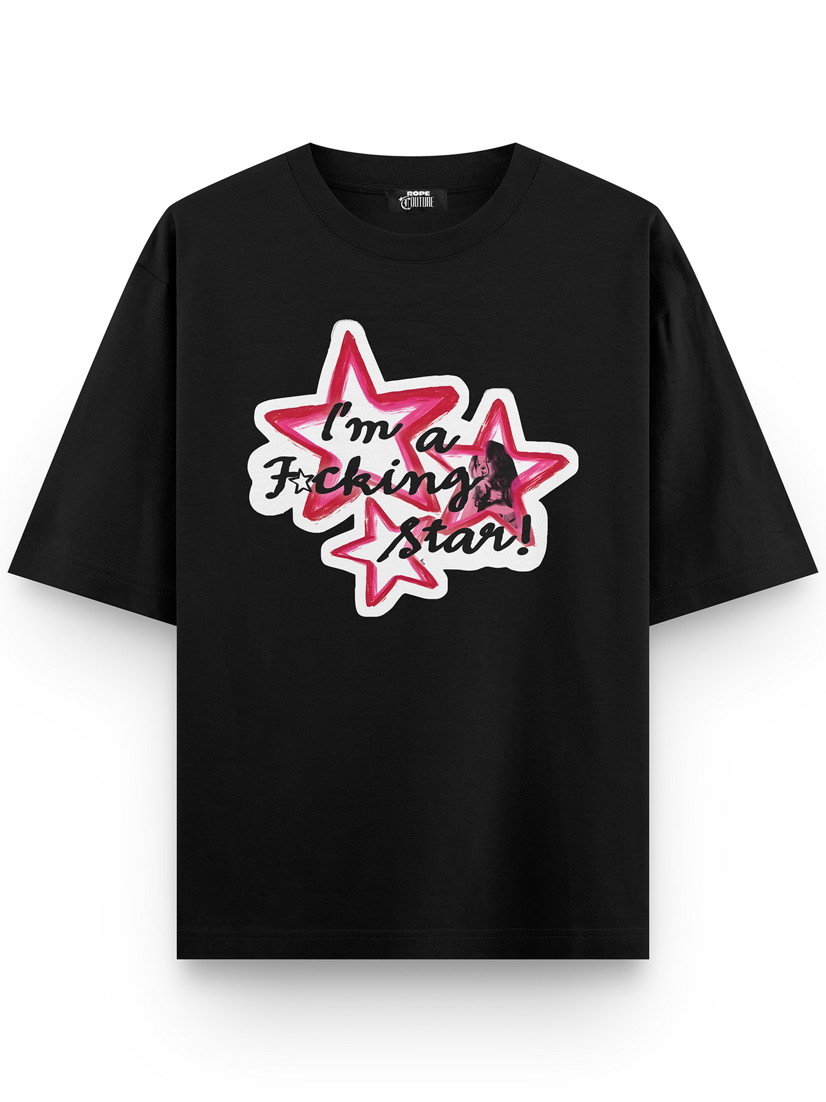 I’m a Star Baskılı Oversize Tişört Siyah ön görünüm