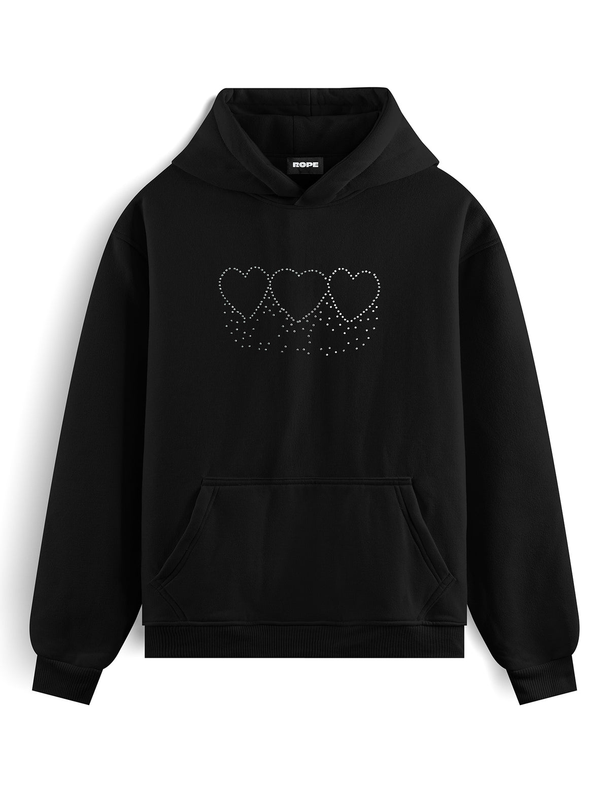 Kalpler Baskılı Oversize Kapüşonlu Sweatshirt Hoodie Siyah ön görünüm