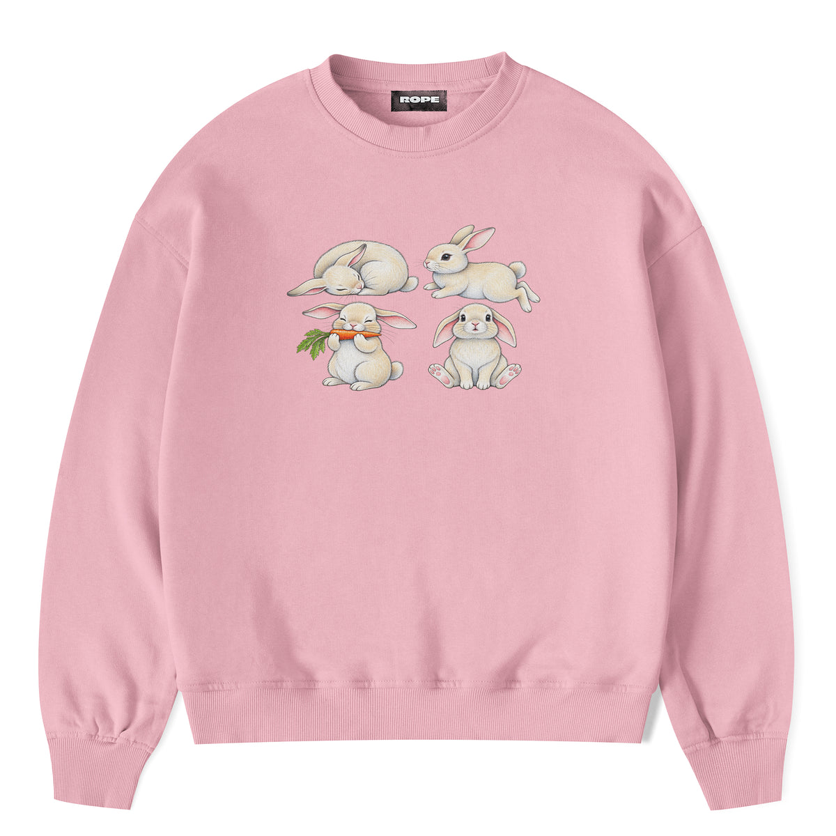 Rabbit Ön Baskılı Oversize Sweatshirt Pembe ön görünüm