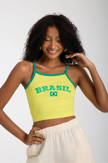 Brasil Baskılı Askılı Crop Bluz