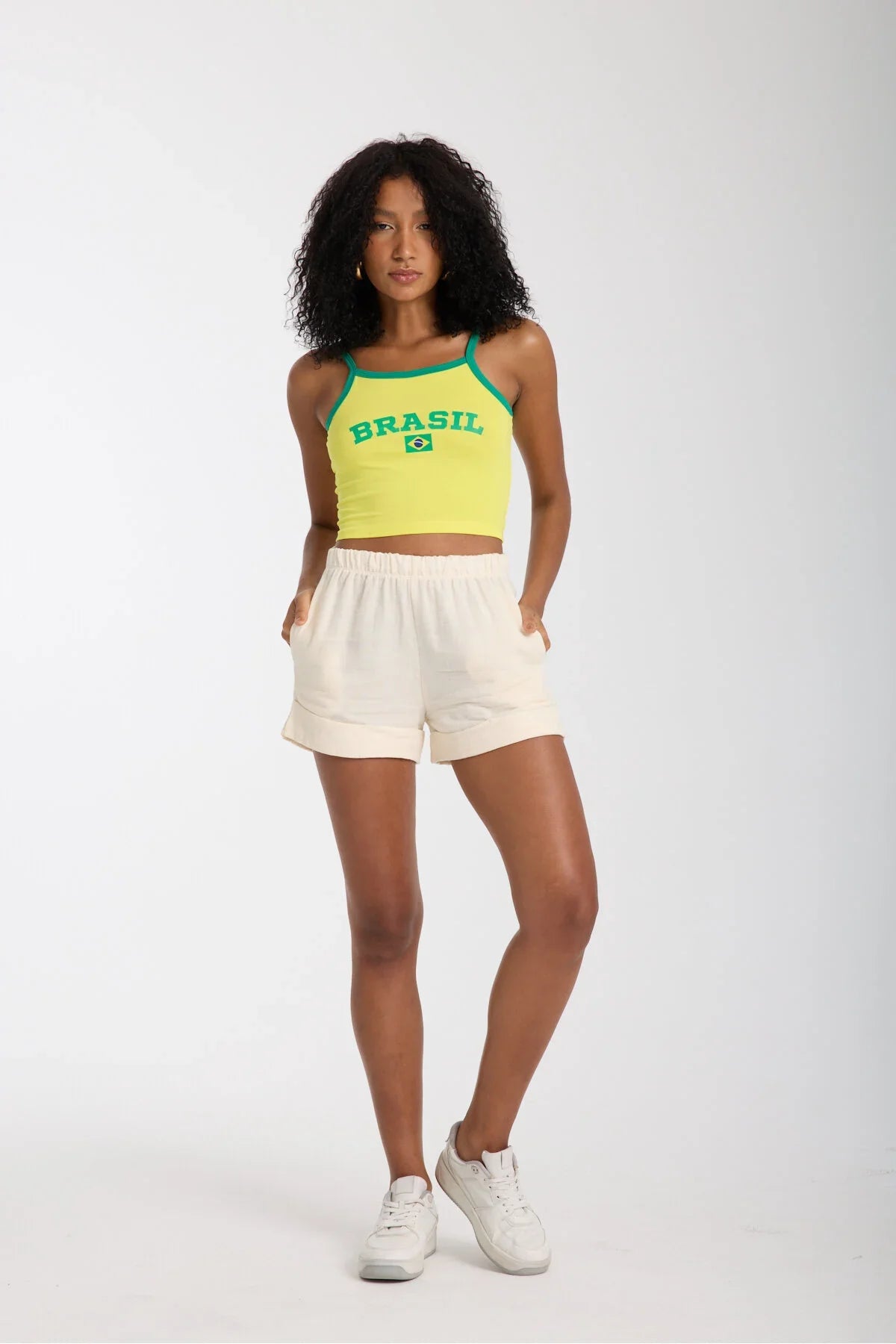 Brasil Baskılı Askılı Crop Bluz
