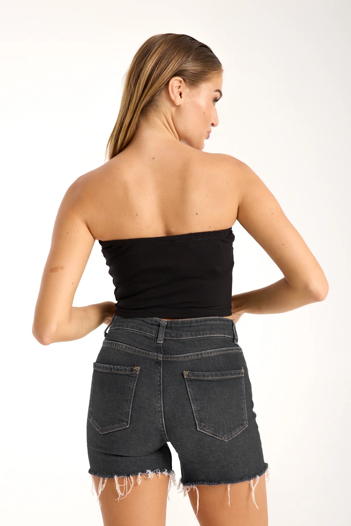Parıltılı Taşlı Straplez Crop